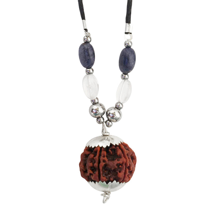 Capricorn Sun Sign Zodiac Pendant | Makar Rashi Pendant | A Combination of 6 Mukhi Rudraksha Bead Pendant with Blue Sapphire & Sphatik ( Crystal / Quartz ) Gemstone Beads | Energised Pendant