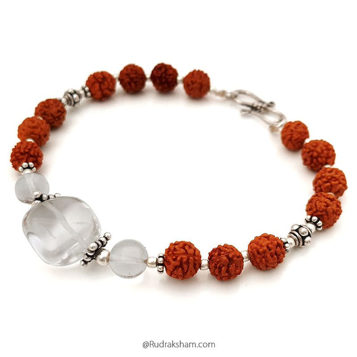 Sphatik Crystal Quartz Gemstone beads Bracelet with Rudraksha Beads and Silver Accessories - 1