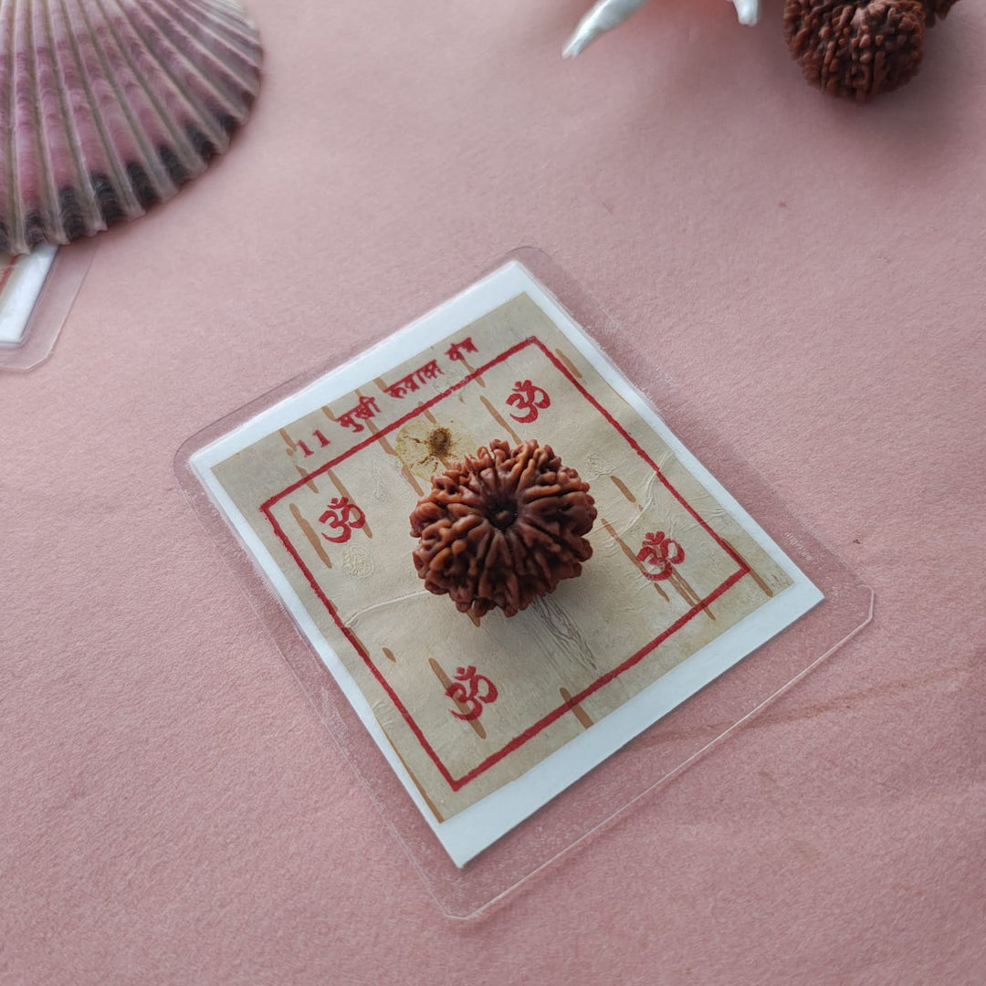 11-Mukhi Rudraksha Yantra Altar – Hand-Inscribed Bhojpatra | Hanuman Energy (Pre-Energized)