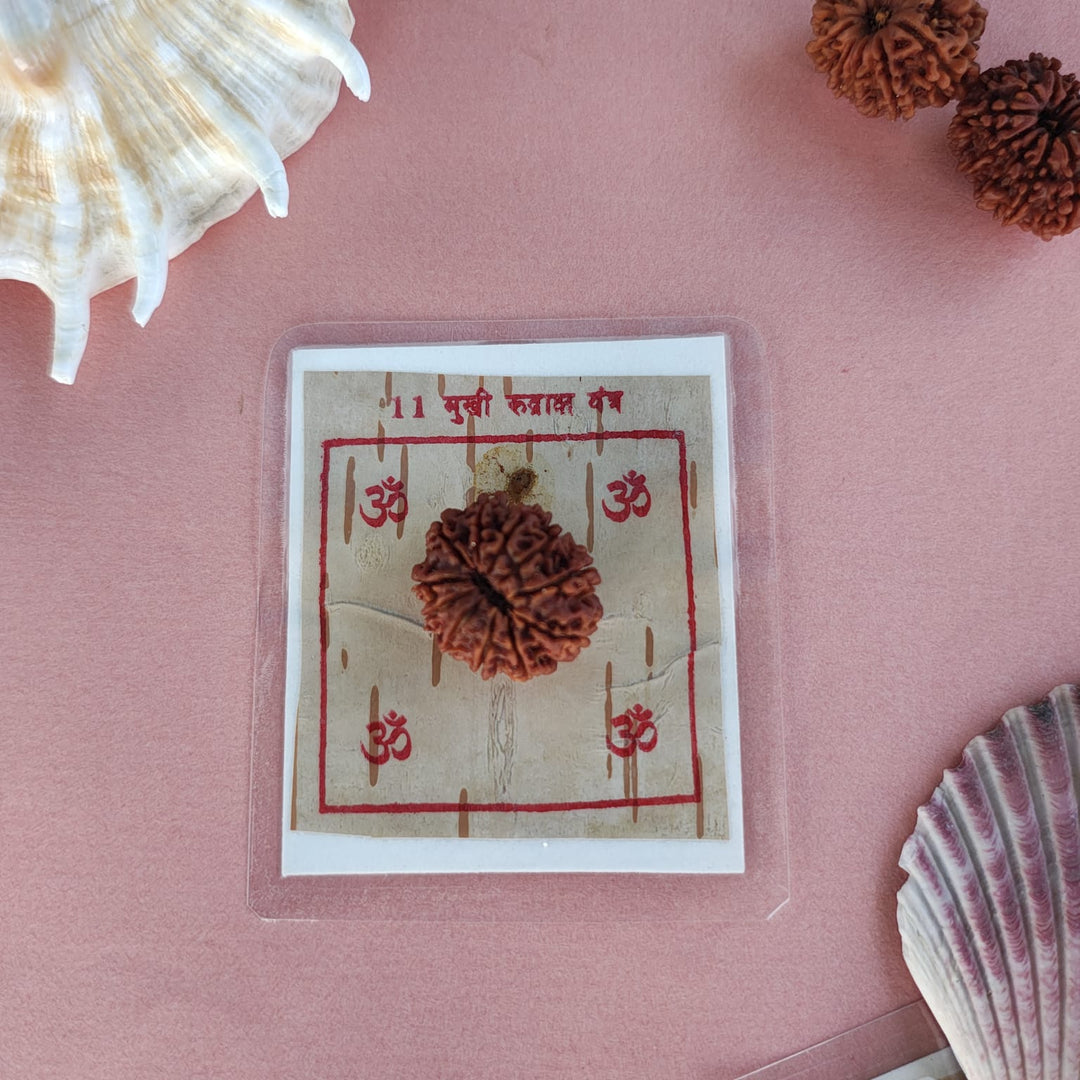 11-Mukhi Rudraksha Yantra Altar – Hand-Inscribed Bhojpatra | Hanuman Energy (Pre-Energized)