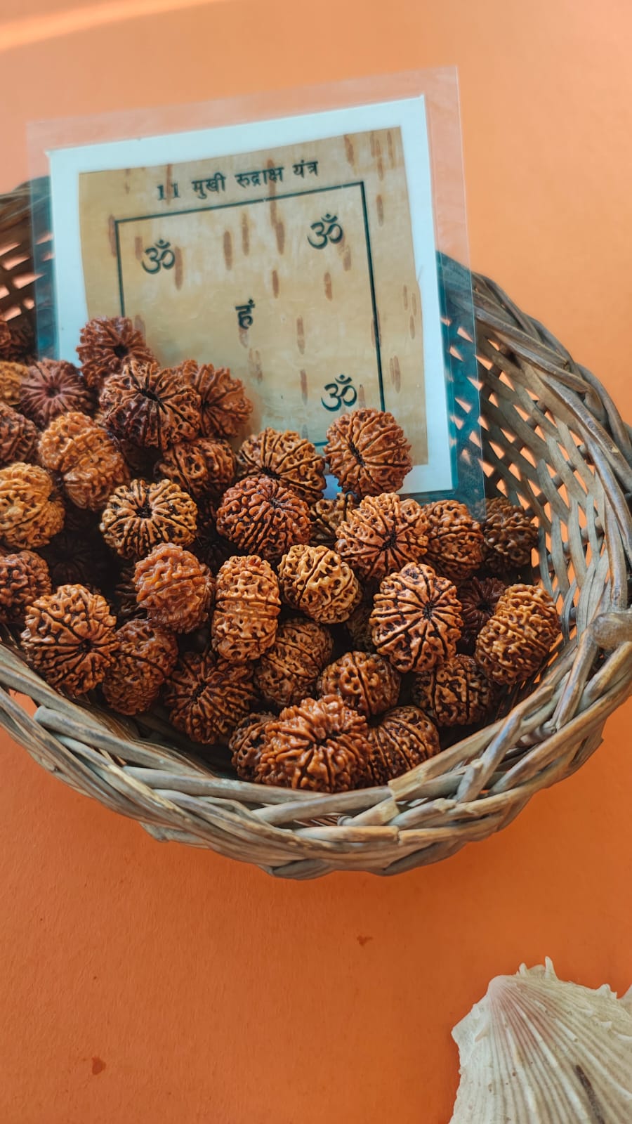 11-Mukhi Rudraksha Yantra Altar – Hand-Inscribed Bhojpatra | Hanuman Energy (Pre-Energized)