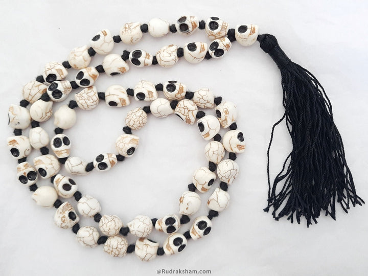 Narmund Mala - Black Eye Skull Rosary Skull Mala | Kali Mala Necklace | Mund Mala 54 + 1 Beads in black Thread with black tassel
