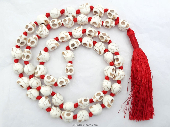  Bone Mala | Kali Mala Necklace | Mund Mala 54 + 1 Beads in Red Thread with Red Silk tassel