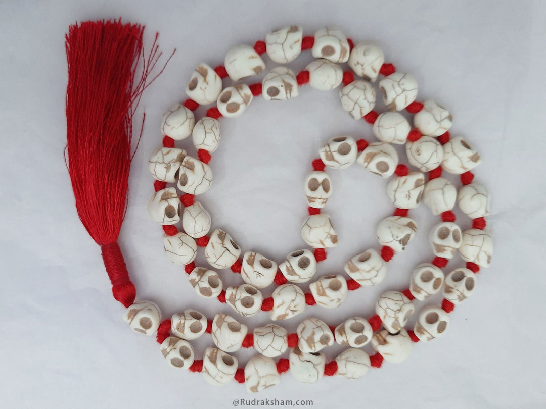  Bone Mala | Kali Mala Necklace | Mund Mala 54 + 1 Beads in Red Thread with Red Silk tassel