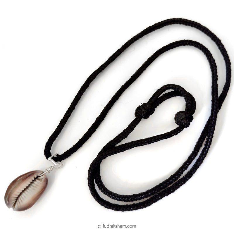  Black Cowrie Seashell Silver Pendant