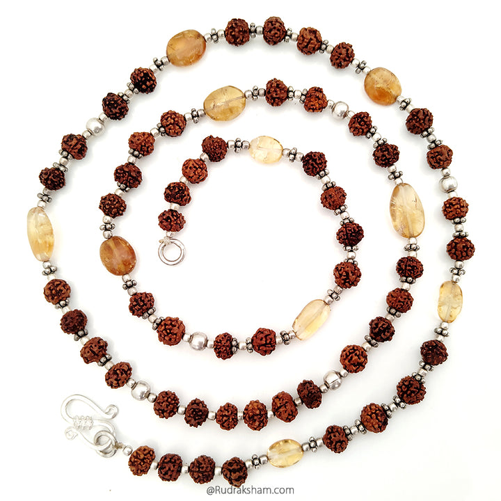  Jupiter Mala / Guru Mala / Rudraksha Beads - Golden Topaz Gemstone Beads Combination Mala Rosary