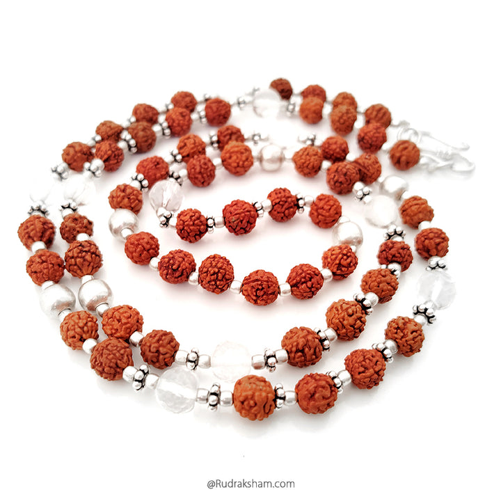 Venus Mala | Shukra Mala | Rudraksha Beads - Sphatik / Crystal / Quartz Diamond Cut Gemstone Beads Combination Mala Rosary