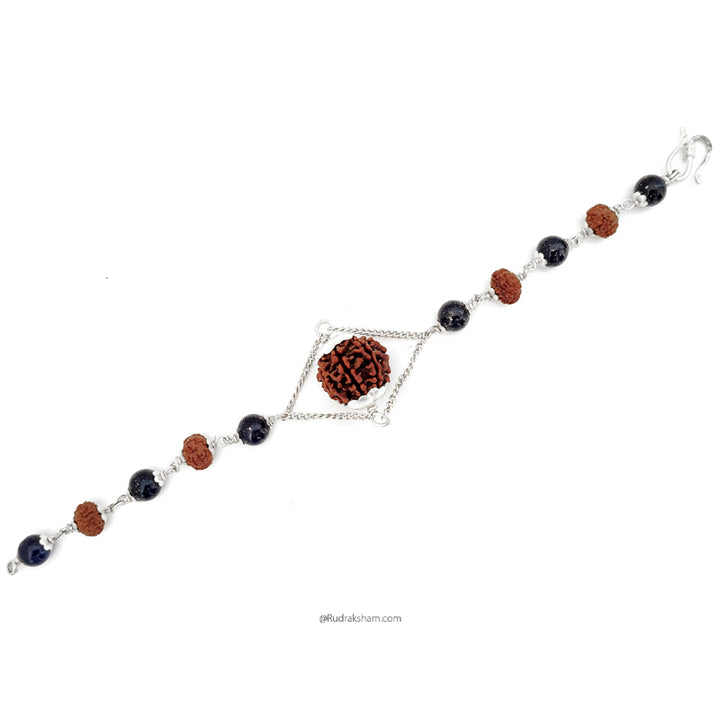 7 Mukhi Rudraksha and Lapis Lazuli Silver Bracelet | Seven Mukhi Rudraksha Beads Silver Bracelet | Saat Mukhi Rudraksha & Lapis Lazuli Beads wrist Bracelet with Silver Caps