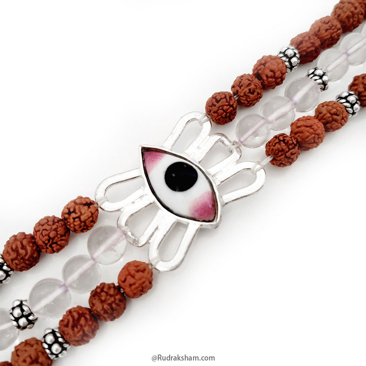   Third Eye Rudraksha Crystal / Quartz Beads Triple Bracelet