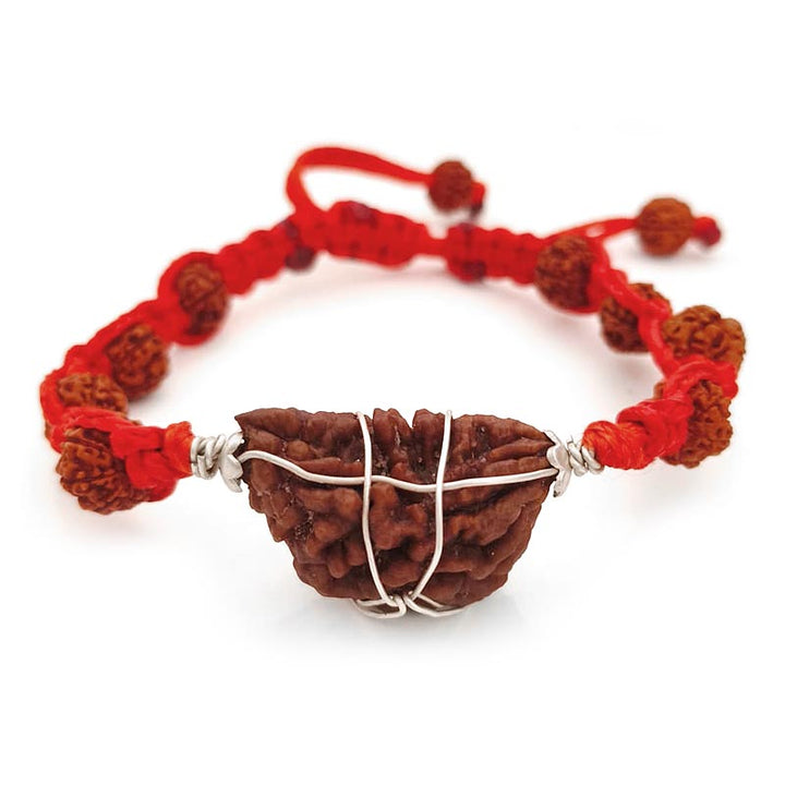 1 Mukhi Rudraksha Thread Bracelet, Ek Mukhi Rudraksha Bead Silver Caps thread Bracelet | Half Moon Shaped Indian One Mukhi Rudraksha Bracelet with 5 ( Five ) Mukhi
