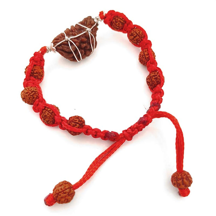 1 Mukhi Rudraksha Thread Bracelet, Ek Mukhi Rudraksha Bead Silver Caps thread Bracelet | Half Moon Shaped Indian One Mukhi Rudraksha Bracelet with 5 ( Five ) Mukhi