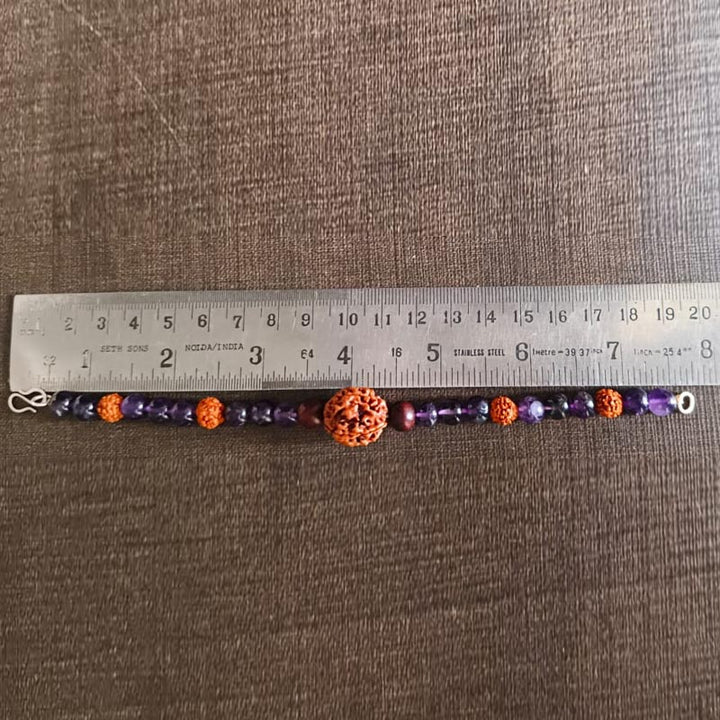 The Saraswati Viveka Bracelet: 4 Mukhi, Amethyst & Red Sandalwood for Mental Clarity