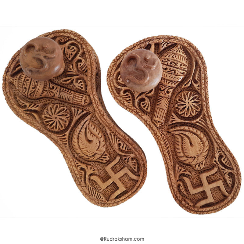 4.5" White Sandalwood Charan Paduka - Hand Carved Guru Khadau