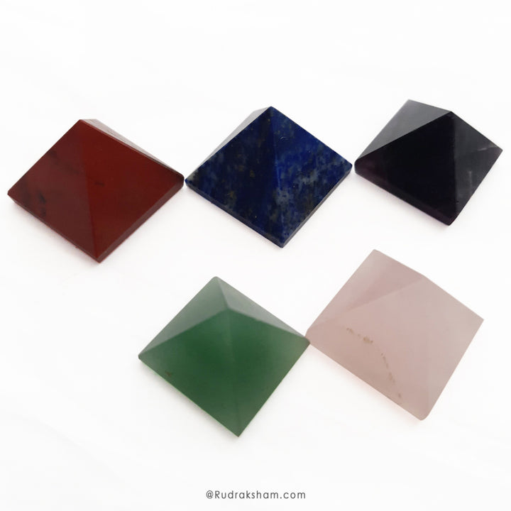 Gemstone Pyramid Set of 5 | Chakra Pyramid Set | Natural Gemstone 5 Piece Pyramid Set For Reiki, Healing and energy 