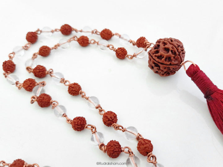 6mm Rudraksha Sphatik Mala | Rudraksha Crystal Beads Combination Mala Necklace For Planet Venus | Rudraksha Sphatik Mala Rosary In Copper