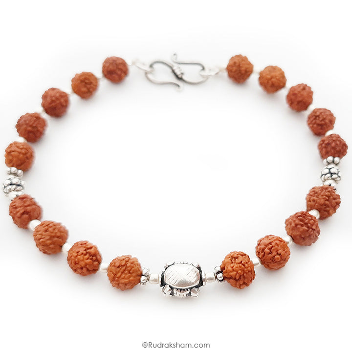 Rudraksha Bracelet 6mm | Rudraksha Beads Bracelet with Silver Accessories | 5 Mukhi Rudraksha Amulet | Panch ( Five ) Mukhi Bracelet