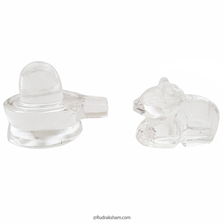 Sphatik - Crystal Shivling Nandi pair