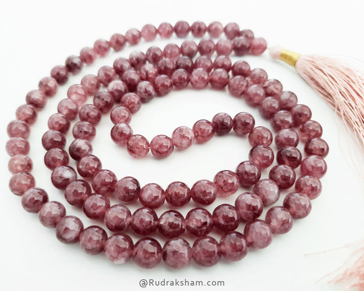  Natural Round Tourmaline Gemstone 108 + 1 Beads Necklace | Original Pink Tourmaline Stone Chakra Mala 