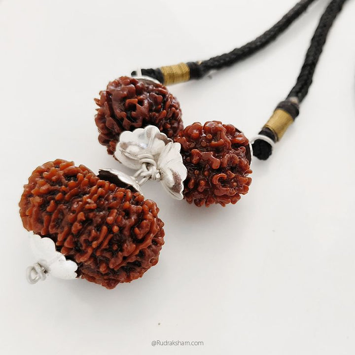 Agya Chakra | Ajna Chakra Power Pendant | Intuition Power and 6th Sense Power Pendant | Combination Of 3 Mukhi Rudraksha and 14 Mukhi Rudraksha Pendant in silver