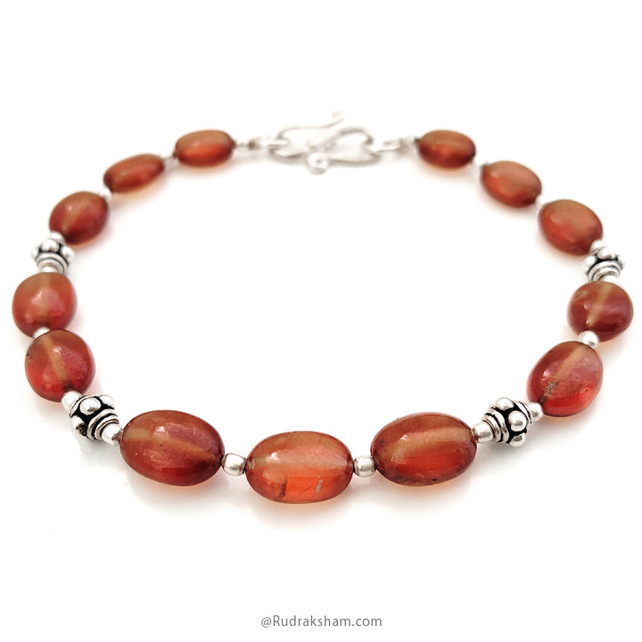 Rahu Zodiac Bracelet | Gomed - Hessonite Gemstone Bracelet with Silver Accessories to remove the malefic effects of Rahu ( Dragon's Head )