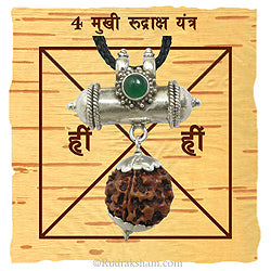 4 Mukhi Rudraksha Yantra Kavach - Four Mukhi Rudraksha Yantra On Bhoj Patra | Collector 4 Mukhi Rudraksha Bead Pendant | Char Mukhi Four Faced Natural Energised Rudraksha Bead From Nepal