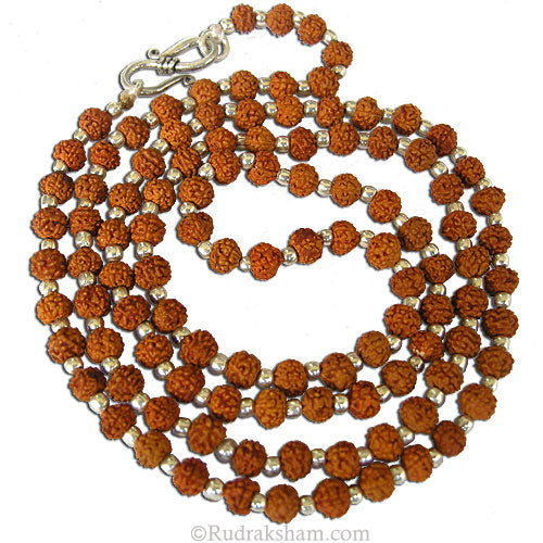  4mm Rudraksha Silver Mala Necklace | Small 5 Mukhi Rudraksha Beads Necklace with silver Accessories