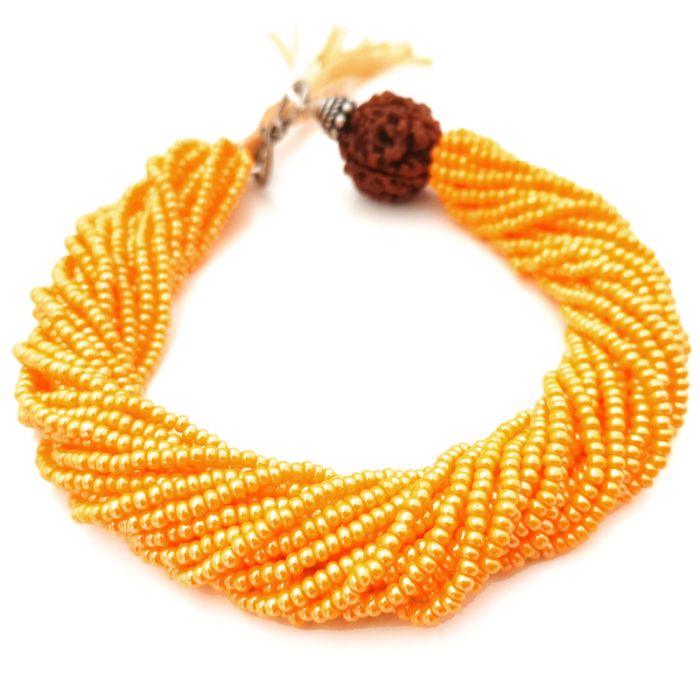 4 Mukhi Rudraksha with Orange Seed Beads Bracelet, Char Mukhi Rudraksha Mala Bracelet with Seed Beads, Original 4 Mukhi Nepal Rudraksha