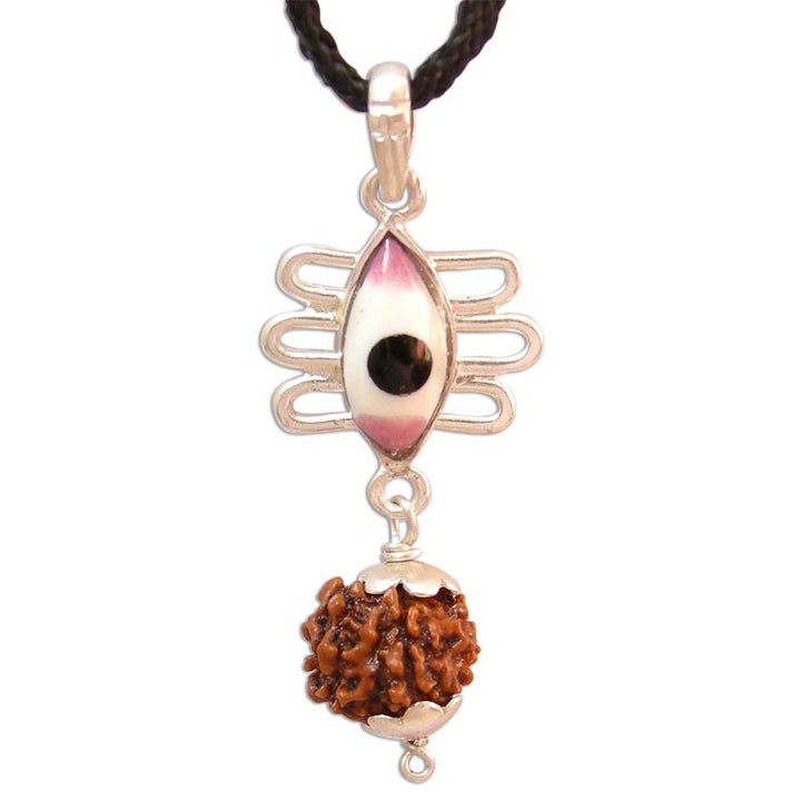 5 Mukhi Rudraksha Bead with Shiva Trinetra Silver Pendant | Third Eye Rudraksha Silver Pendant for Meditation