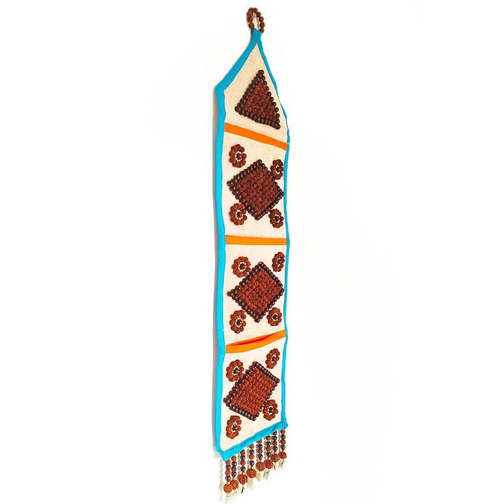 Decorative Wall Hanging Magazine Holder | Letter holder | Wall Newspaper Rack with Rudraksha Beads, Cowrie / kaudi, Red Sandalwood Beads