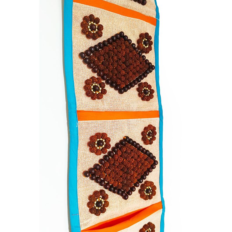Decorative Wall Hanging Magazine Holder | Letter holder | Wall Newspaper Rack with Rudraksha Beads, Cowrie / kaudi, Red Sandalwood Beads