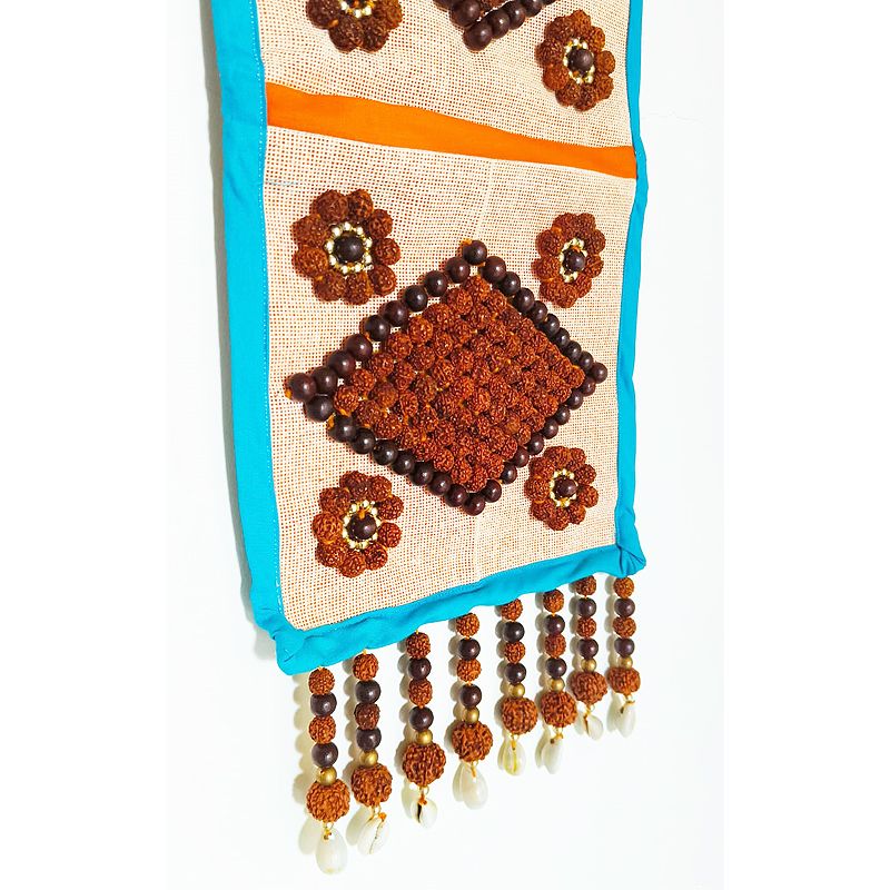 Decorative Wall Hanging Magazine Holder | Letter holder | Wall Newspaper Rack with Rudraksha Beads, Cowrie / kaudi, Red Sandalwood Beads