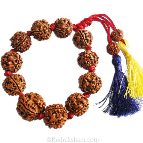 ( 18-20mm ) 5 Mukhi Rudraksha Beads Mala Bracelet | Rudraksha Bracelet in thread with twin Tassel 