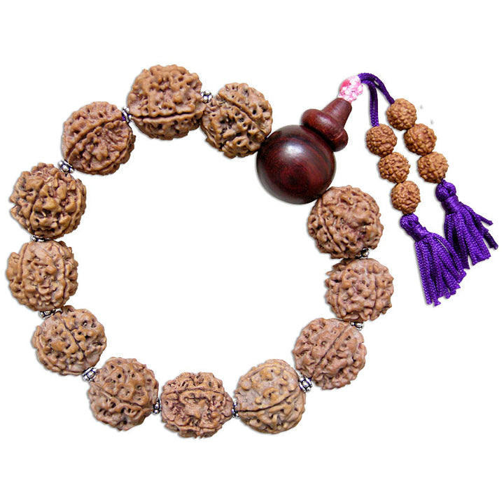 5 Mukhi Rudraksha Beads Mala Bracelet with Red Sandalwood Bead | Designer Red Sandalwood Sumeru thread Bracelet with silver accessories