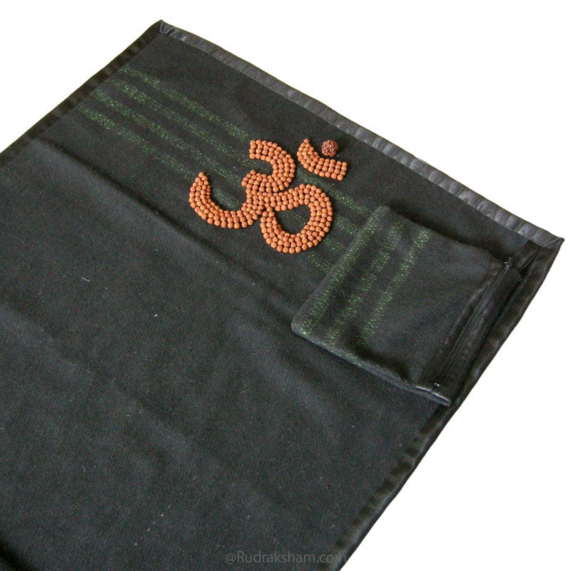  Rudraksha Yoga Mat for Meditation and Spirituality | Black Woolen Mat | Yoga Rug | Woolen Pooja Mat with FREE  Yoga Mat Bag and Rudraksha mala for japa