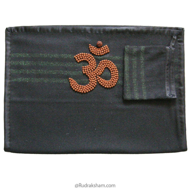 Woolen Aasan Mat for Meditation, Rudraksha Yoga Mat for Spirituality | Black Woolen Mat | Yoga Rug | Woolen Pooja Mat with Yoga Mat Bag and Rudraksha mala for japa