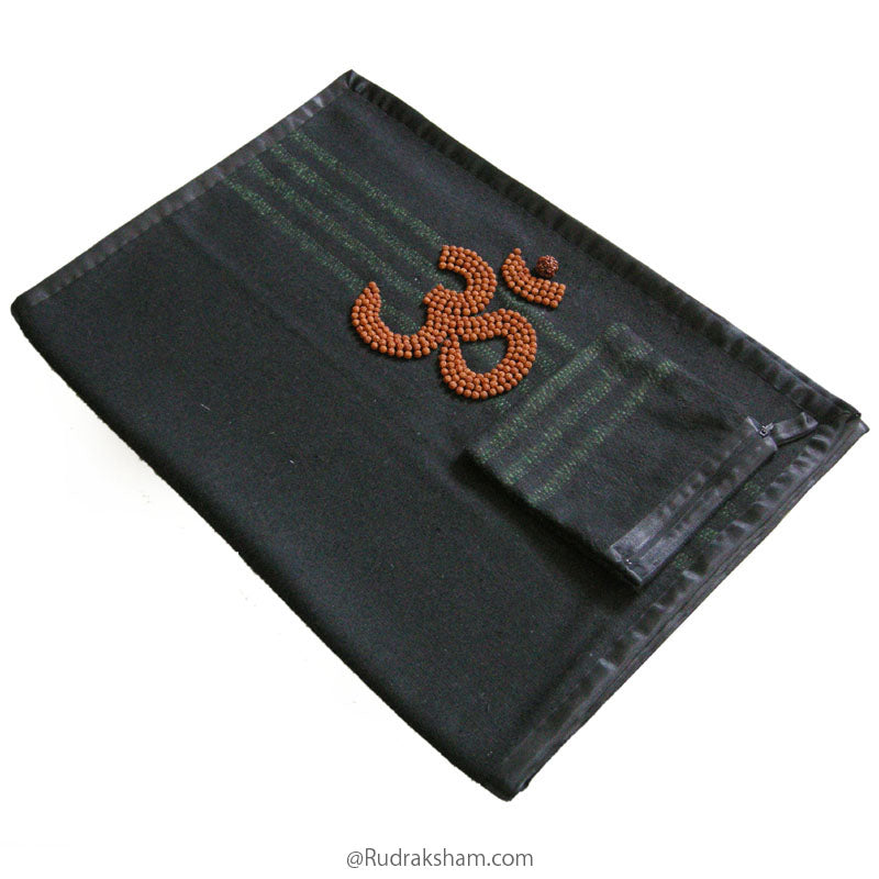  Rudraksha Yoga Mat for Meditation and Spirituality | Black Woolen Mat | Yoga Rug | Woolen Pooja Mat with FREE  Yoga Mat Bag and Rudraksha mala for japa