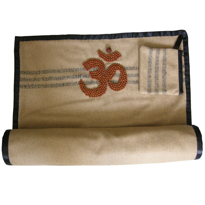  Rudraksha Yoga Mat for Meditation and Spirituality | Camel Color Woolen Mat | Yoga Rug | Woolen Pooja Mat with FREE Yoga Mat Bag and Rudraksha mala for japa