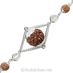 6 Mukhi Rudraksha and Sphatik Silver Bracelet | Six Mukhi Rudraksha Beads Silver Bracelet | 6 Mukhi Rudraksha & Crystal / Quartz Beads wrist Bracelet with Silver Caps