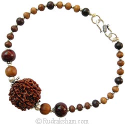 6 Mukhi Rudraksha Armlet | Six Mukhi Nepal Bead Armlet with Red and White Sandalwood Beads and Silver accessories | Natural and Energised 6 Mukhi Arm Bracelet