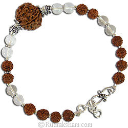 6 Mukhi Rudraksha Armlet with Sphatik Beads | Six Mukhi Rudraksha Bead Silver Armlet | 6 Mukhi Rudraksha & Crystal / Quartz Beads Arm Bracelet with Silver Accessories