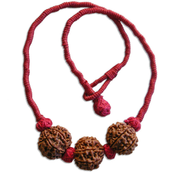 6 Mukhi Rudraksha Bead Triple Pendant In Thread | Six Mukhi , 6 Faced Rudraksha Beads Kantha Mala Necklace