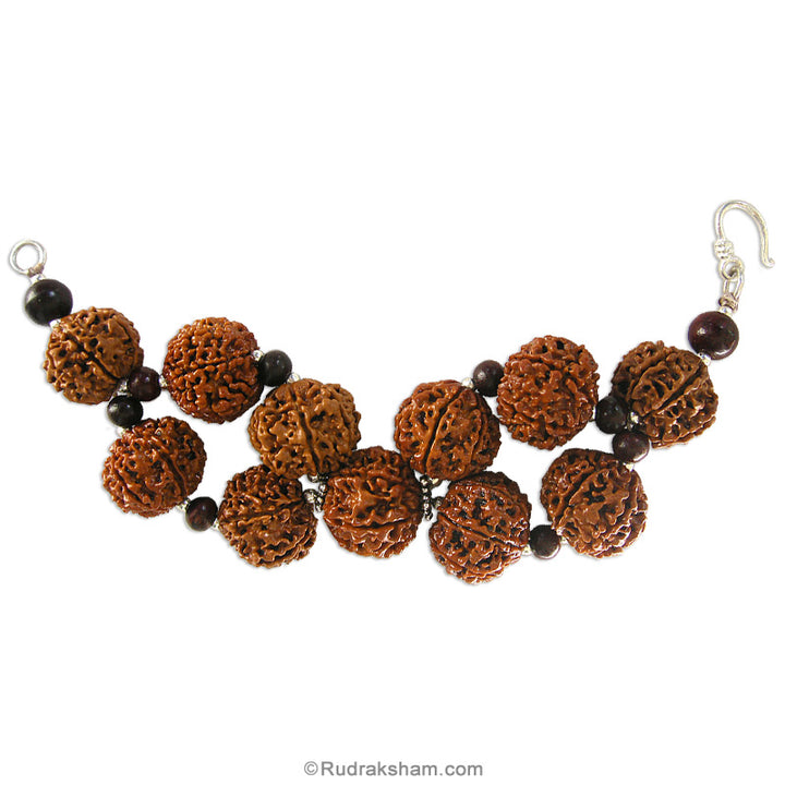 7 Mukhi Saturn Bracelet | Seven Mukhi Nepal Rudraksha with Red Sandalwood Beads and Silver Accessories | Energised Saat Mukhi Wrist Bracelet  for Meditation
