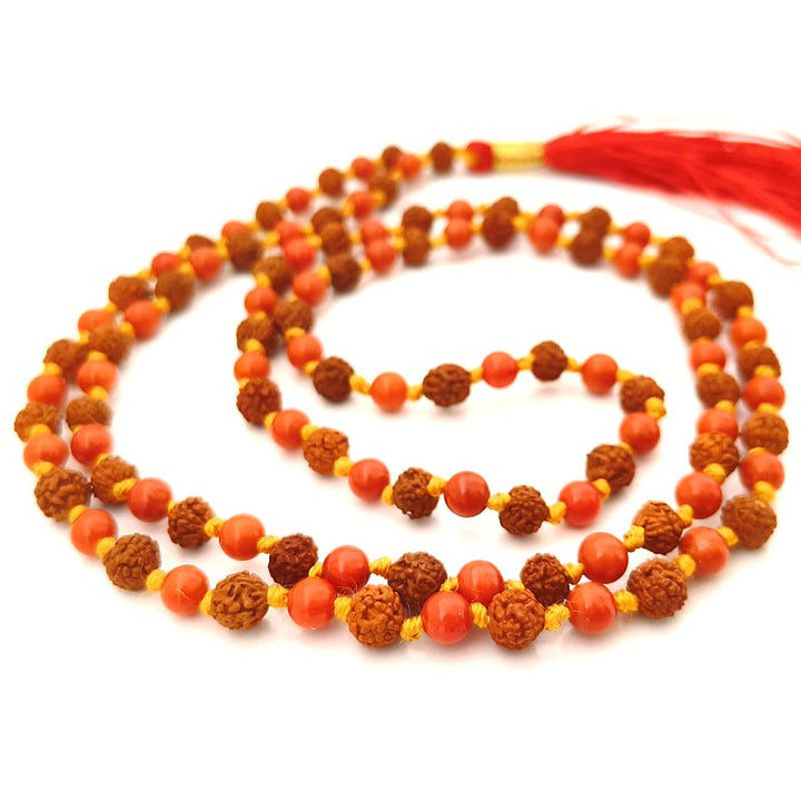 5mm Rudraksha Coral Mala | Rudraksha Moonga Combination Mala Necklace for Planet Mars | Rudraksha Munga Round Beads Japa Mala Rosary