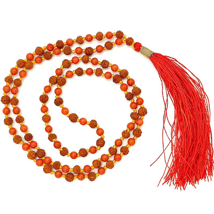 5mm Rudraksha Coral Mala | Rudraksha Moonga Combination Mala Necklace for Planet Mars | Rudraksha Munga Round Beads Japa Mala Rosary