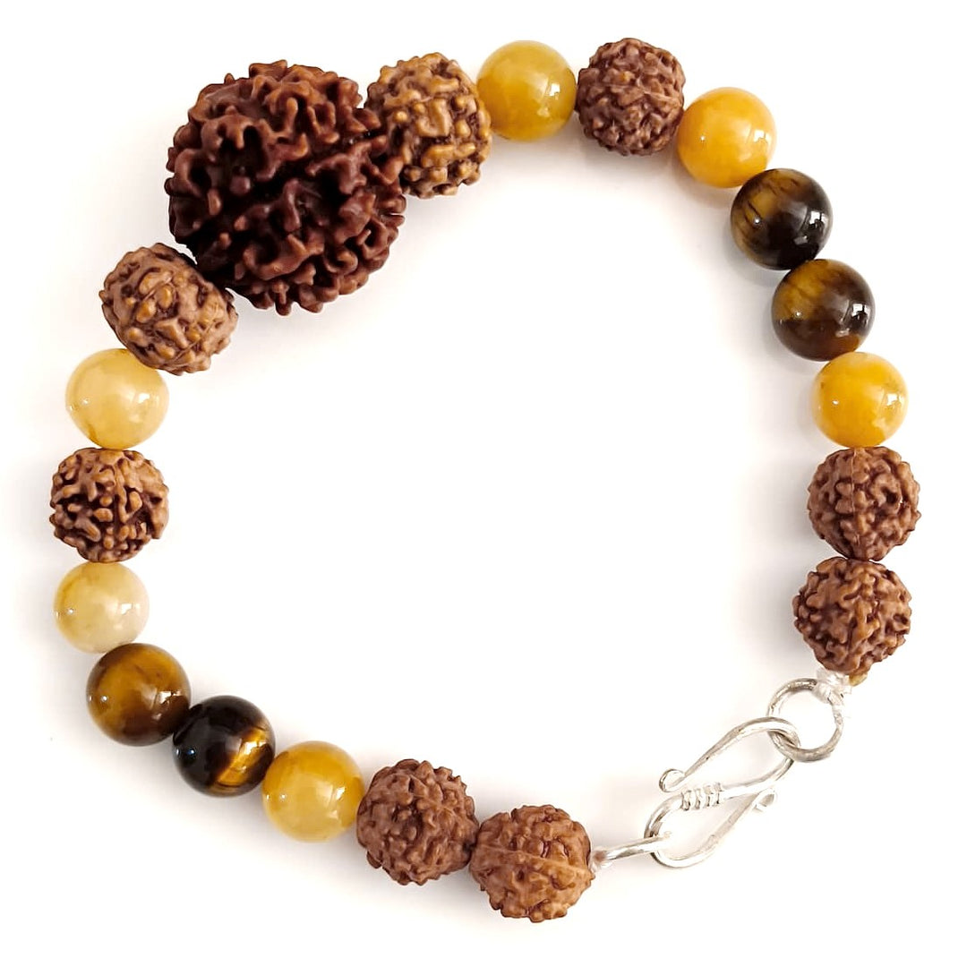 Kuber's Fortune Bracelet: 7 Mukhi & 6 Mukhi Rudraksha with Yellow Aventurine for Wealth & Opportunity