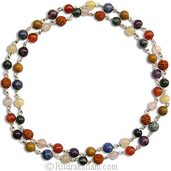 Seven Chakra Mala | 7 Gemstone & Rudraksha Healing Chakra Mala Necklace | Rose Quartz