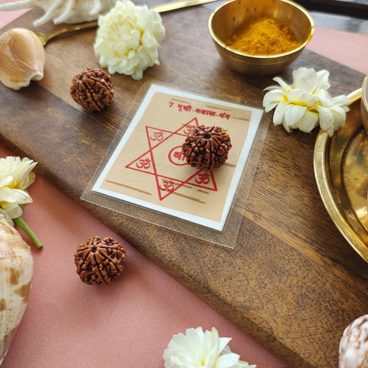 7-Mukhi Rudraksha Yantra Altar – Hand-Inscribed Bhojpatra | Mahalakshmi Energy (Pre-Energized)