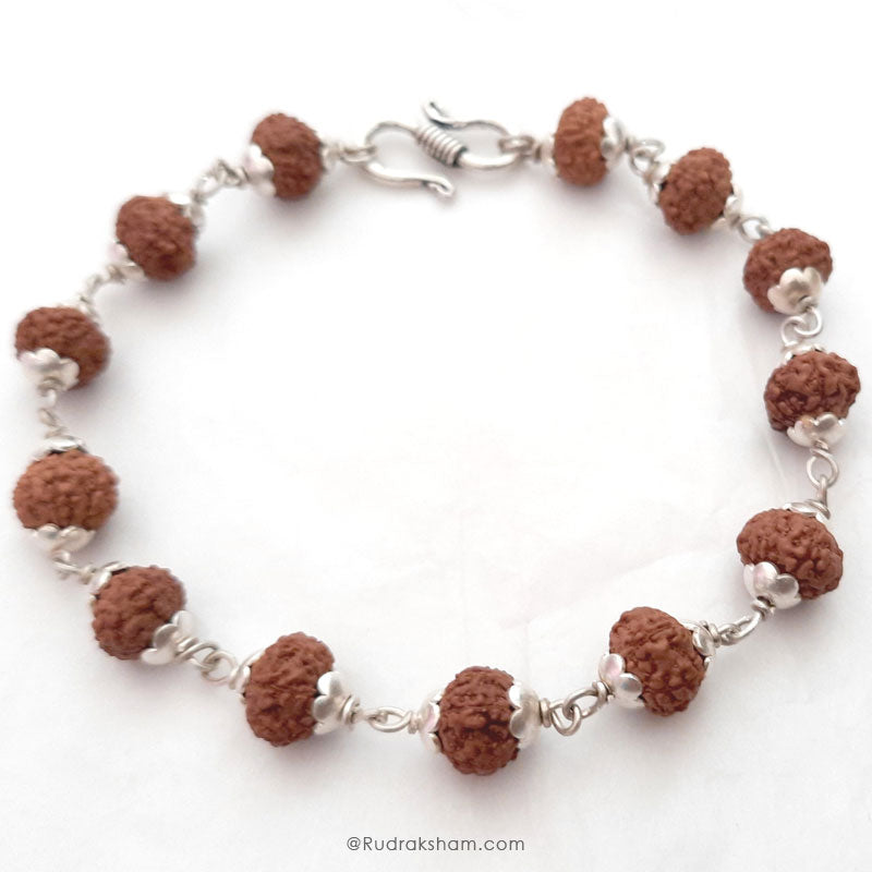 7 Mukhi Bracelet for Saturn | Seven / Saat Mukhi Rudraksha Bracelet with Silver Caps and Links | 7 faced Rudraksha Silver Bracelet | Original & Energised 9mm Beads of 7 / Saat Mukhi