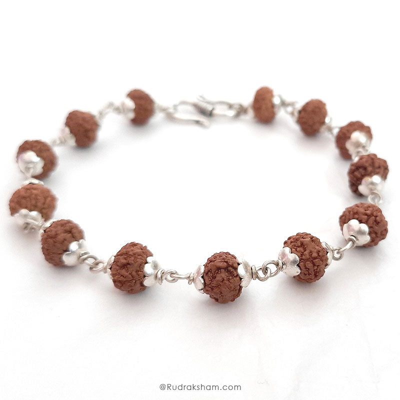 7 Mukhi Bracelet for Saturn | Seven / Saat Mukhi Rudraksha Bracelet with Silver Caps and Links | 7 faced Rudraksha Silver Bracelet | Original & Energised 9mm Beads of 7 / Saat Mukhi