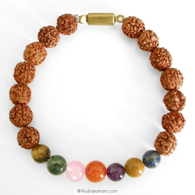 Seven Chakra Gemstone Mala Bracelet with 8 mm Rudraksha Beads